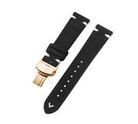 Belivceng Uhrenarmband aus Wildleder mit handgefertigten Nähten, Vintage-Schnellverschlussarmband mit Faltschließe, 18 mm bis 22 mm,Schwarz Weiß-Gold,22 mm