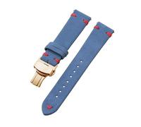 Belivceng Uhrenarmband aus Wildleder mit handgefertigten Nähten, Vintage-Schnellverschlussarmband mit Faltschließe, 18 mm bis 22 mm,Hellblau Rotgold,18 mm