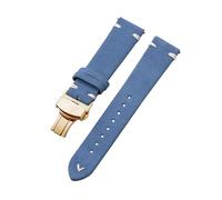 Belivceng Uhrenarmband aus Wildleder mit handgefertigten Nähten, Vintage-Schnellverschlussarmband mit Faltschließe, 18 mm bis 22 mm,Hellblau Weiß-Gold,22 mm