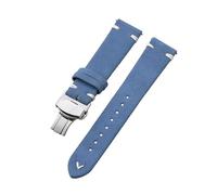 Belivceng Uhrenarmband aus Wildleder mit handgefertigten Nähten, Vintage-Schnellverschlussarmband mit Faltschließe, 18 mm bis 22 mm,Hellblau Weiß-Silber,22 mm