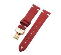 Belivceng Uhrenarmband aus Wildleder mit handgefertigten Nähten, Vintage-Schnellverschlussarmband mit Faltschließe, 18 mm bis 22 mm,Rot Weiß-Gold,18 mm
