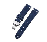 Belivceng Uhrenarmband aus Wildleder mit handgefertigten Nähten, Vintage-Schnellverschlussarmband mit Faltschließe, 18 mm bis 22 mm,Blau Weiß-Silber,22 mm