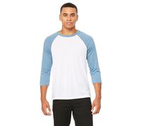 Bella Canvas Baseball-T-Shirt mit 3/4-rmeln, Wei/Jeans