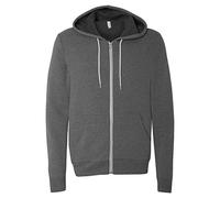 Bella Canvas Mens Poly-Cotton Fleece Full-Zip Hoodie 3739 -DK GREY HEAT XL