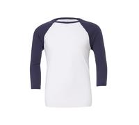Baseball-Shirt aus Canvas-C3200-Material, Unisex, 3/4-Arm, meliert Gr. L, weiß/marineblau