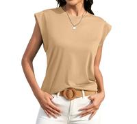 BellaDila Damen Sommer Locker Tank Top Ärmellose Flügelärmel T Shirt Casual Rundhals Tops Einfarbig/Gestreift Oberteile 2024, Aprikose, M