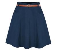 Belle Poque 1950er Jahre Röcke für Damen Herbst Winter Cordrock mit Gürtel Basic vielseitig Falten Röcke Marineblau BP0828-05 XL