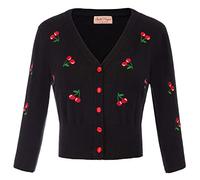 Belle Poque Bolerojacke Damen schwarz 3/4-Arm Kirsche Schulterjacke Strick Bolero XL BP609-1