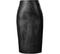 Belle Poque Damen Bleistiftrock Hohe Taille Midirock Knielang Lederrock Wickelrock Lässiger Büro Arbeit Schwarz M