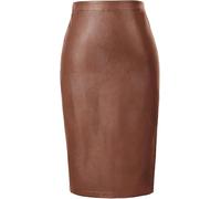 Belle Poque Damen Bleistiftrock Hohe Taille Midirock Knielang Lederrock Wickelrock Lässiger Büro Arbeit Braun S