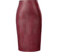 Belle Poque Damen Bleistiftrock Hohe Taille Midirock Knielang Lederrock Wickelrock Lässiger Büro Arbeit Wein XXL