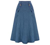 Belle Poque Damen Jeansröcke Vintage Elastische Hohe Taille A-Linie Lange Maxi Jeansröcke mit Taschen, Hell, blau, Groß