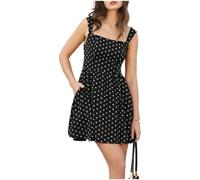 Belle Poque Damen Polka Dot Kleid Vintage Sommerkleider Ärmellose Eckiger A-Linie Swing Minikleid mit Taschen Freizeit Partykleid Rot&Weiß Dot XXL