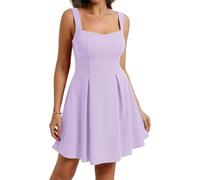 Belle Poque Damen Sommerkleid Trägern A-Linie Minikleid Eckigem V Ausschnitt Offenem Rücken Fließendes Elegant Kleider mit Taschen Hell Violett M
