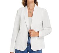 Belle Poque Damen Vintage Blazer V Ausschnit Plain Einreihiger Jacket Anzug Weiß S