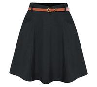 Belle Poque Schwarzer Retro Minirock für Frauen Vielseitiger A-Linien Basic Cordrock mit Gürtel Schwarz BP0828-01 S