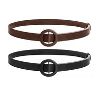 Belle Poque Vintage 2 Stück Elegante Dünner Gürtel Dekorativ Gürtel Elegante PU Gürtel Spaghetti Gürtel Set Schwarze Runde Schnalle+Dunkelbraune Runde Schnalle M BP0950S24-02