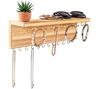 BELLE VOUS Schmuckhalter Wand - Naturholz Schmuckaufbewahrung Schmuckleiste Organizer Regal mit 24 Haken - Schmuckhalter L30,3 x B7,3cm - Rustikale Halsketten Aufbewahrung, Armbänder, Ohrringe &Ringe
