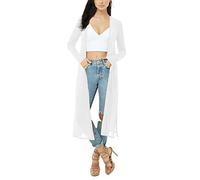 BelleLovin Damen Sexy Sheer Langarm Cardigan See Through Mesh Cover Up, Weiss/opulenter Garten, Groß