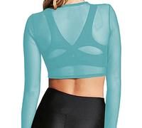 BelleLovin Damen Sheer Mesh Langarm Crop Top Sexy Tee Bluse T-Shirt, babyblau, Mittel