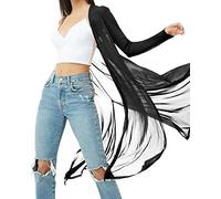 BelleLovin Sexy Damen-Strickjacke, durchscheinend, langärmelig, durchsichtiges Netzgewebe, Schwarz, Large