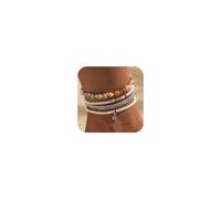 BelleVive 5er Set Perlen Fußkettchen, Verstellbares Gold Boho Muschel Fußkettchen, Hawaii Strand Muschel Perlen Scheibe Seestern Conch Fußschmuck, Sommer Mode Geschenke für Frauen