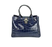 Belli Echt Leder Handtasche italienische Damen Ledertasche Umhängetasche Henkeltasche in dunkelblau lack kroko - 36x25x18 cm (B x H x T)