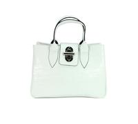 Belli Echt Leder Handtasche italienische Damen Ledertasche Umhängetasche Henkeltasche in weiß lack kroko - 36x25x18 cm (B x H x T)