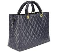 Belli edle italienische Echt Nappa Leder Damentasche Henkeltasche Umhängetasche gesteppt in blau blu - 34x25x17 cm (B x H x T)