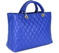 Belli edle italienische Echt Nappa Leder Damentasche Henkeltasche Umhängetasche gesteppt in royal blau - 34x25x17 cm (B x H x T)
