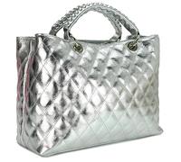 Belli edle italienische Echt Nappa Leder Damentasche Henkeltasche Umhängetasche gesteppt in silber argento - 34x25x17 cm (B x H x T)