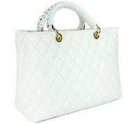 Belli edle italienische Echt Nappa Leder Damentasche Henkeltasche Umhängetasche gesteppt in weiß - 34x25x17 cm (B x H x T)