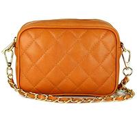 Belli italienische Echt Nappa Leder Abendtasche Damentasche kleine Umhängetasche zum Ausgehen gesteppt in cognac - 18x13x7 cm (B x H x T)