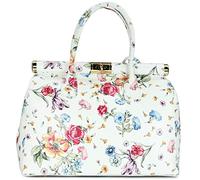 Belli The Bag XL italienische Leder Henkeltasche Handtasche Damen Ledertasche Umhängetasche - 34x25x16 cm (B x H x T) (Weiß Blume)