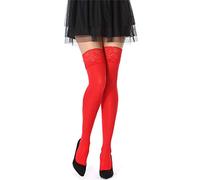 Bellivalini Damen Halterlose Mikrofaser 40 DEN Strümpfe mit Spitze BLVFI1004 (Rot, XL (Herstellergröße: 5))