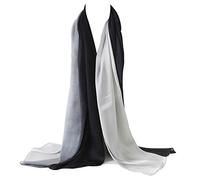 Bellonesc Damen Seidenschal 100% Seide Lange Leichte Sonnenschutz Tücher 35"* 71" Schwarz-Silber-Grau