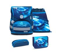 Belmil Belmil Compact ergonomisches Schulranzen-Set 4-teilig "Racing Blue Neon" Rennauto Koffer24