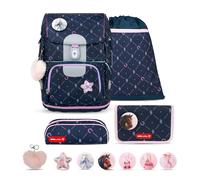 Belmil Motion ergonomisches Schulranzen Set 5-teilig aus recyceltem Material mit Brustgurt, Hüftgurt, Magnetverschluss, Patch Set 6 Stück (405-74/AG/S) (Midnight Gallop)