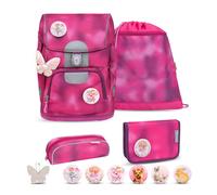 Belmil Motion ergonomisches Schulranzen Set 5-teilig aus recyceltem Material mit Brustgurt, Hüftgurt, Magnetverschluss, Patch Set 6 Stück (405-74/AG/S) (Shiny Pink 2025)