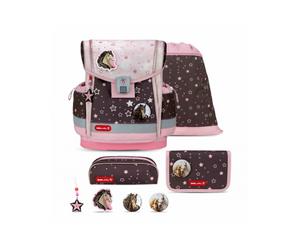 Belmil Classy Plus Schulranzen-Set 5-teilig Champion Horses mit Brustgurt, Magnetverschluss, Patch Set 3 Stück Champion Horses Schulrucksack
