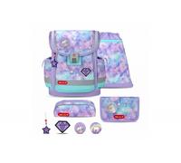 Belmil Classy Plus Schulranzen-Set 5-teilig Diamond Unicorn mit Brustgurt, Magnetverschluss, Patch Set 3 Stück Diamond Unicorn Schulrucksack