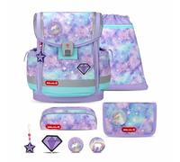 Belmil Classy Plus Schulranzen-Set 5-teilig Diamond Unicorn mit Brustgurt, Magnetverschluss, Patch Set 3 Stück Diamond Unicorn Schulrucksack