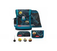 Belmil Classy Plus Schulranzen-Set 5-teilig Racing Car Blue mit Brustgurt, Magnetverschluss, Patch Set 3 Stück Racing Car Blue Schulrucksack