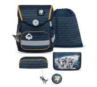 Belmil Compact mit Patches Schulranzen Set 5-teilig mit Brustgurt (405-41/AG/B/S) (Wolves)