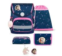 Belmil Compact Schulranzen Set 5 teilig mit extra Schlüsselanhänger oder extra Brustgurt (405-41AGS GRAT) (Meet Your Horses)