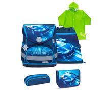 Belmil Compact Schulranzen Set 5 - teilig mit Regenponcho (405-41/AG/S/RP) (Racing Blue Neon)