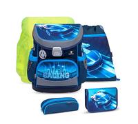 Belmil ergonomischer Schulranzen Set 5-teilig mit Regenschutz 1, 2 Klasse Grundschule/Super Leicht 800-860 g/Brustgurt 405-33/AG/S/R (Racing Blue Neon 2)
