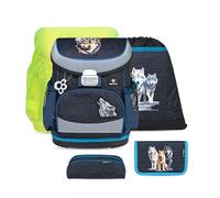 Belmil ergonomischer Schulranzen Set 5-teilig mit Regenschutz 1, 2 Klasse Grundschule/Super Leicht 800-860 g/Brustgurt 405-33/AG/S/R (Wolves Pack)