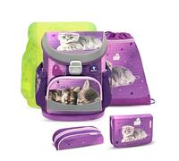 Belmil ergonomischer Schulranzen Set 5-teilig mit Regenschutz 1, 2 Klasse Grundschule/Super Leicht 800-860 g/Brustgurt 405-33/AG/S/R (Little Caty 2)
