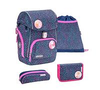 Belmil ergonomischer Schulrucksack Schulranzen Set 5-teilig für Mädchen mit PATCH Set, Brustgurt, Hüftgurt, Magnetverschluss/ AGR / Blau, Pink (405-73 Amazing Polka Dots 2)